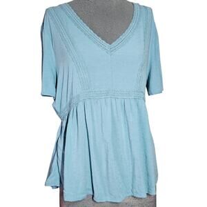 Blue V Neck Short Sleeve Blouse Size Medium